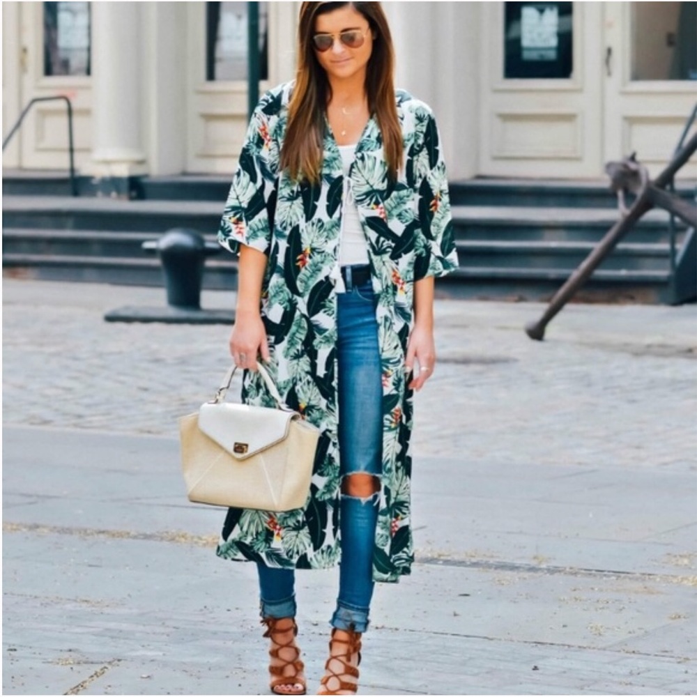 Rachel Zoe Palm Leaf Print Duster Kimono OS